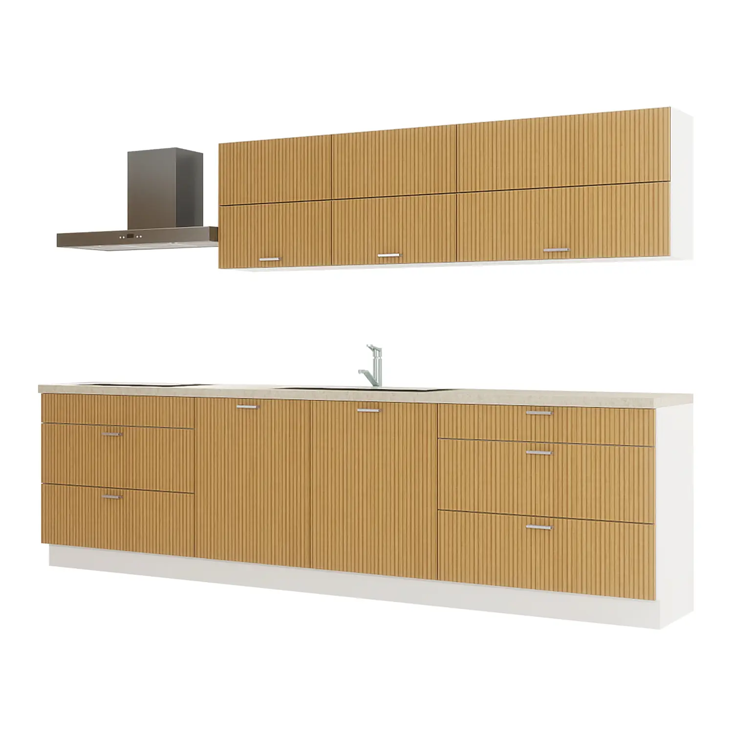 Express Küchen Küche mit Geräten in Hellbraun & Granit hell: zweizeilig, 300x180 cm, 480 cm, Spüle rechts | Doppelblock "EXK680-2-1-r"