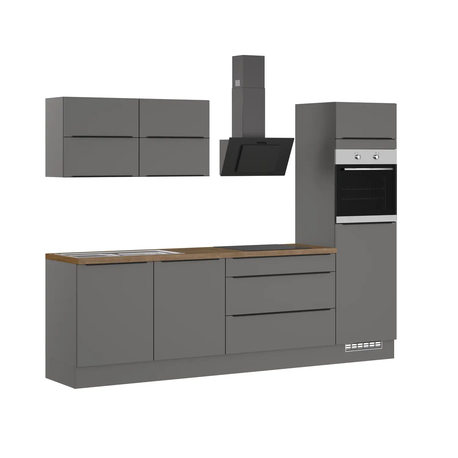 Küchenzeile IKZ1280-S5-6L mit Geräten Grafit 280 cm
