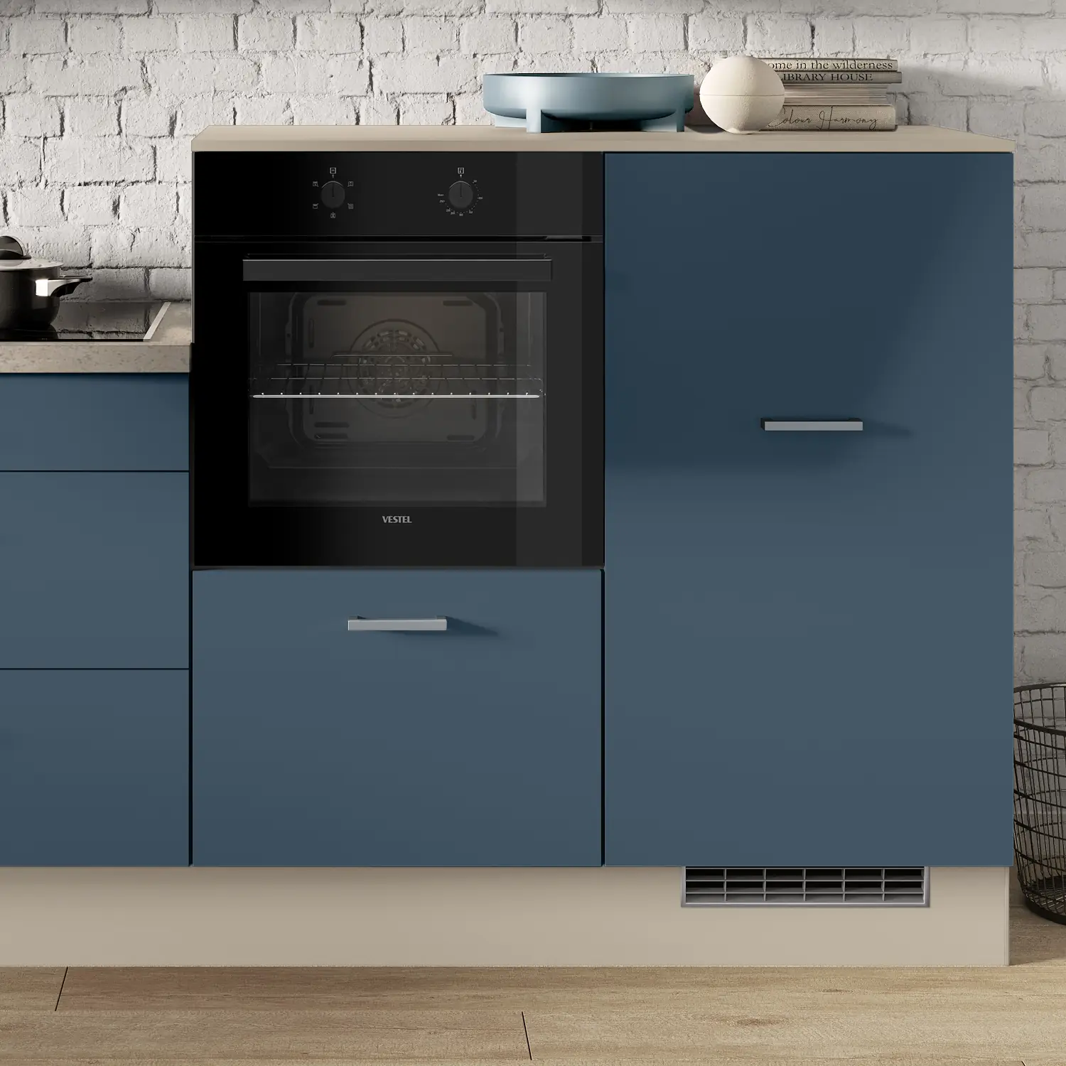 Küchenzeile mit E-Geräten 320 cm Alby Blue & Kieselgrau