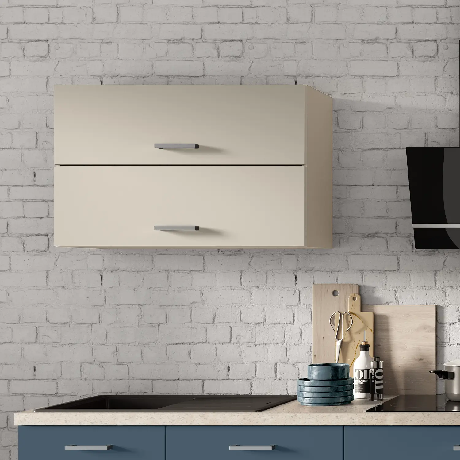 Küchenzeile mit E-Geräten 320 cm Alby Blue & Kieselgrau