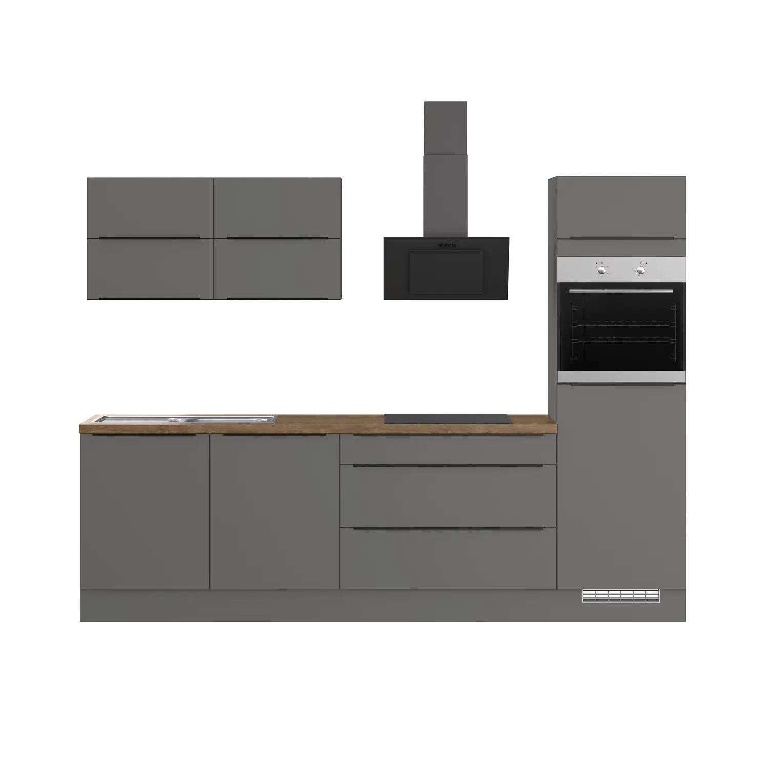 Küchenzeile IKZ1280-S5-6L ohne Geräte Grafit 280 cm