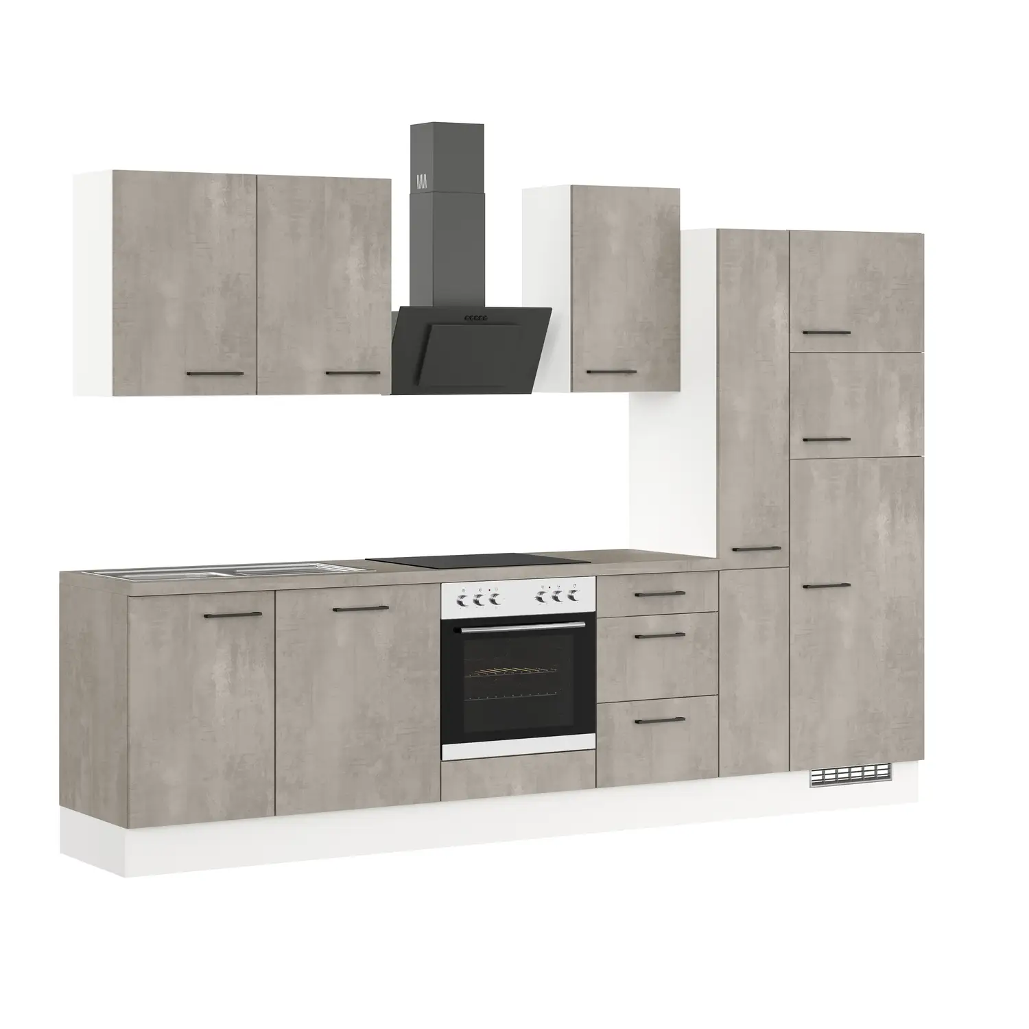 Küchenzeile ohne E-Geräte 310 cm Beton-Optik natur