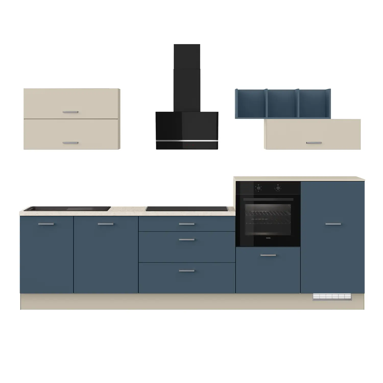Küchenzeile IKZ1320-HL-FL-AL ohne Geräte 320 cm Alby Blue & Kieselgrau