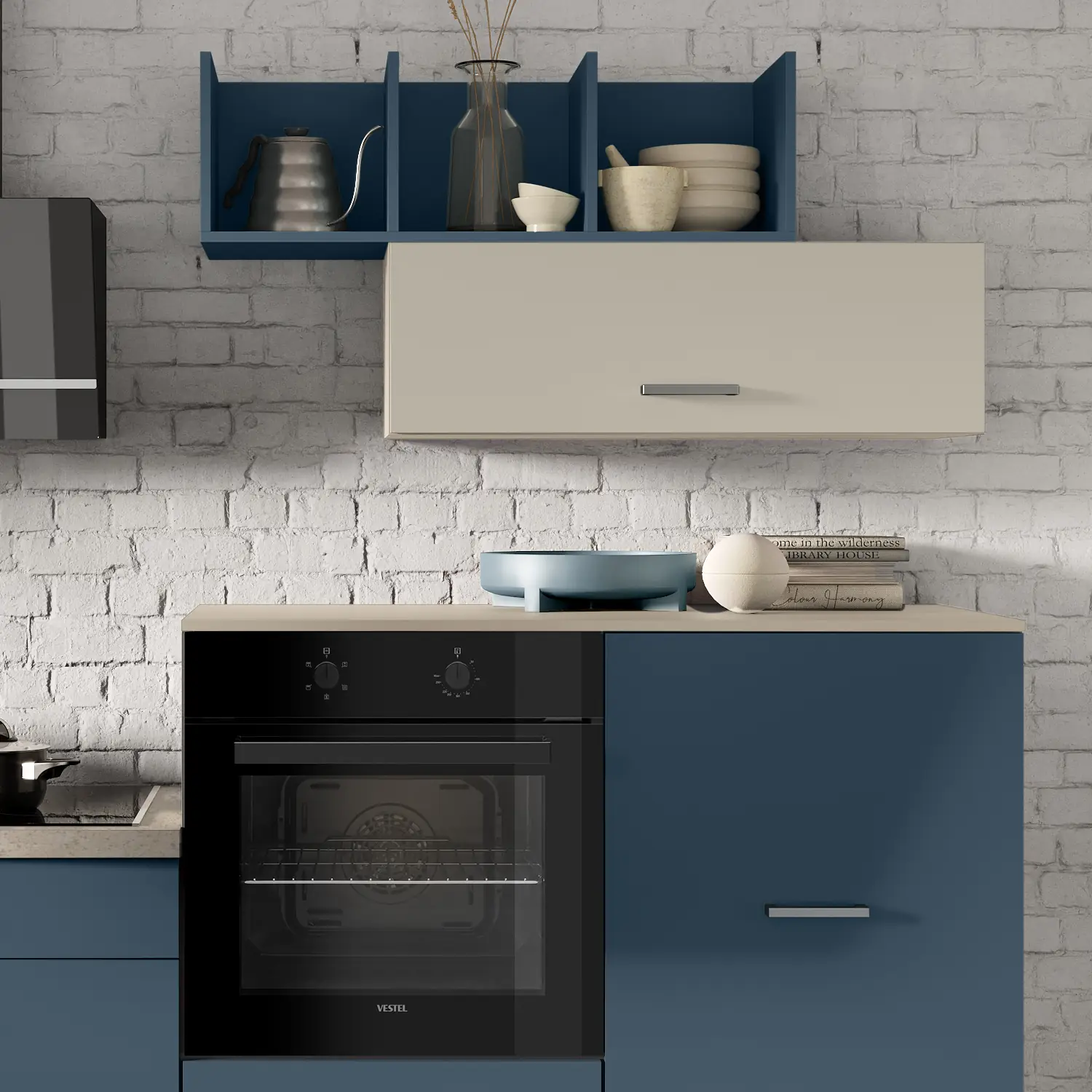 Küchenzeile IKZ1320-HL-FL-AL ohne Geräte 320 cm Alby Blue & Kieselgrau