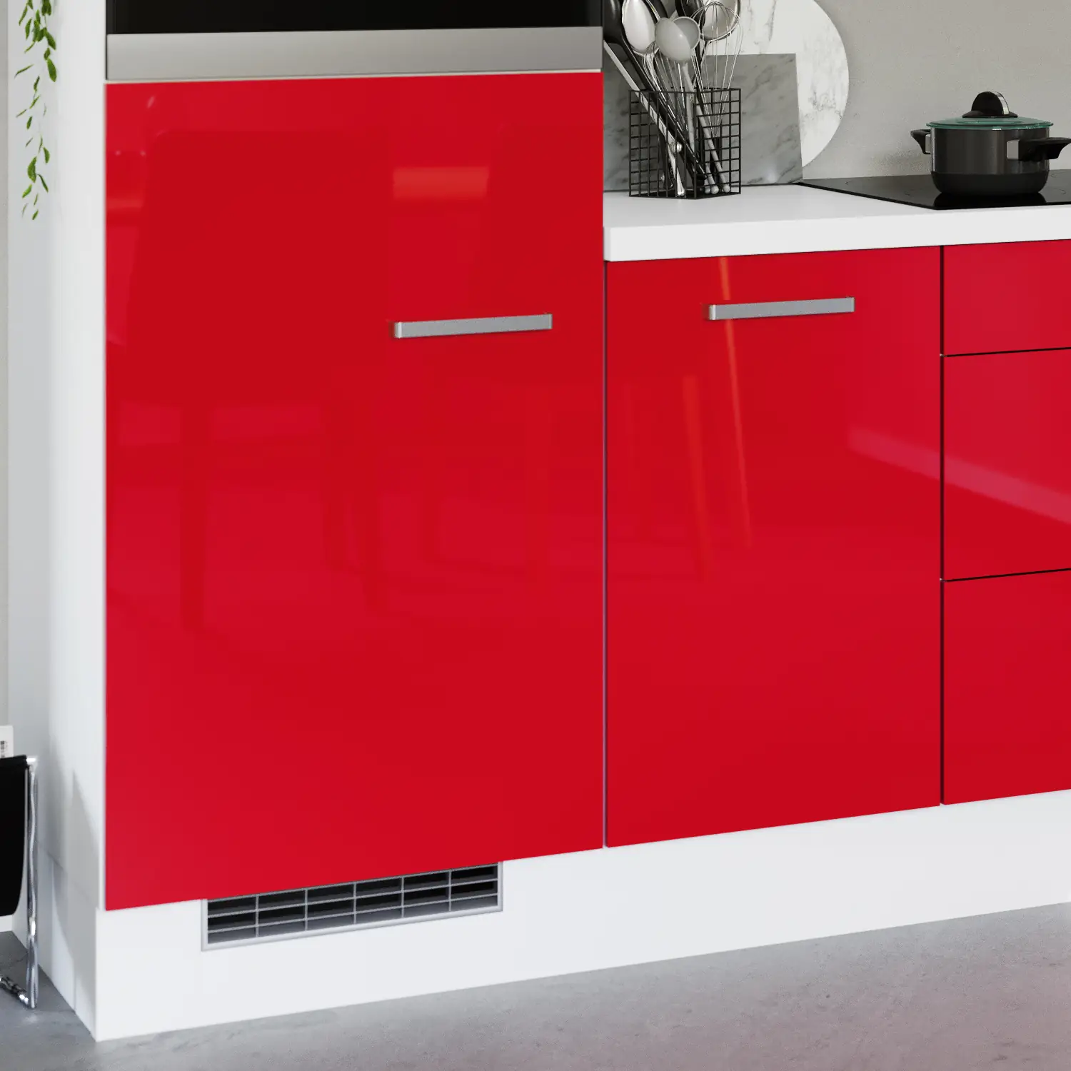 Küchenzeile 215 cm Rot Hochglanz mit Geräten