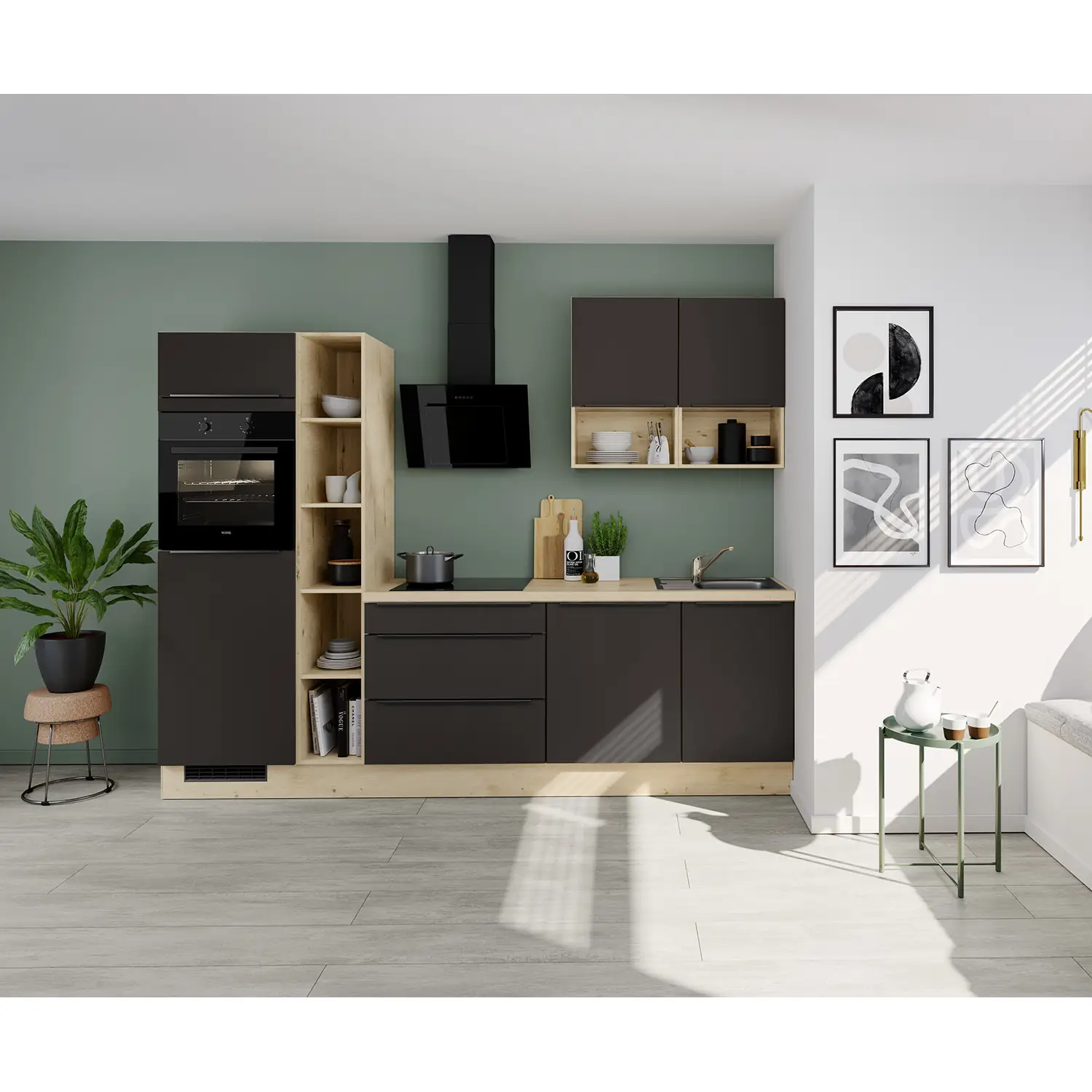 Küchenzeile IKZ1280-J7-O7 mit Geräten Vulkanbraun 280 cm