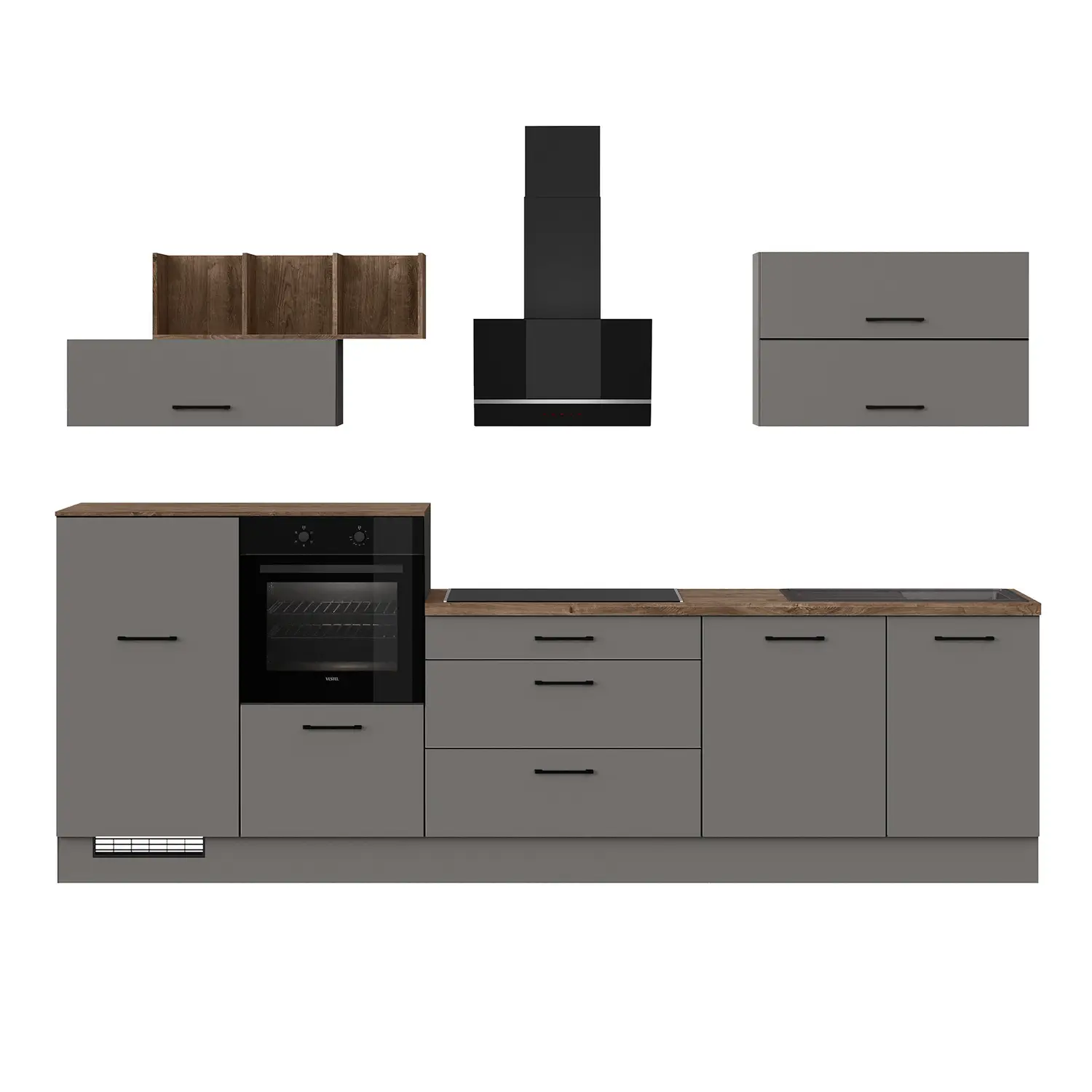 Küchenzeile IKZ1320-HL-FL-AL mit Geräten 320 cm Grafit