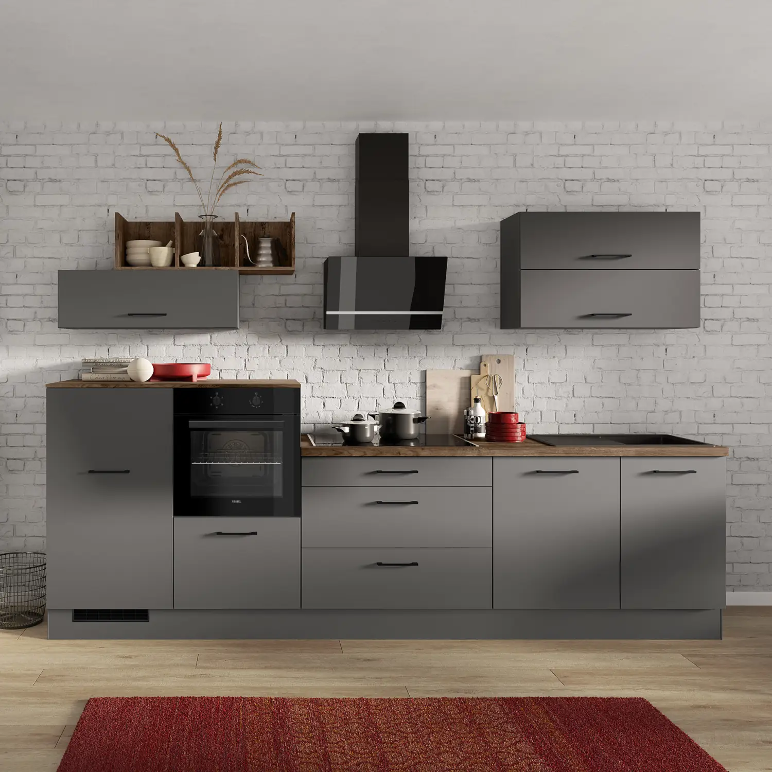 Küchenzeile IKZ1320-HL-FL-AL mit Geräten 320 cm Grafit