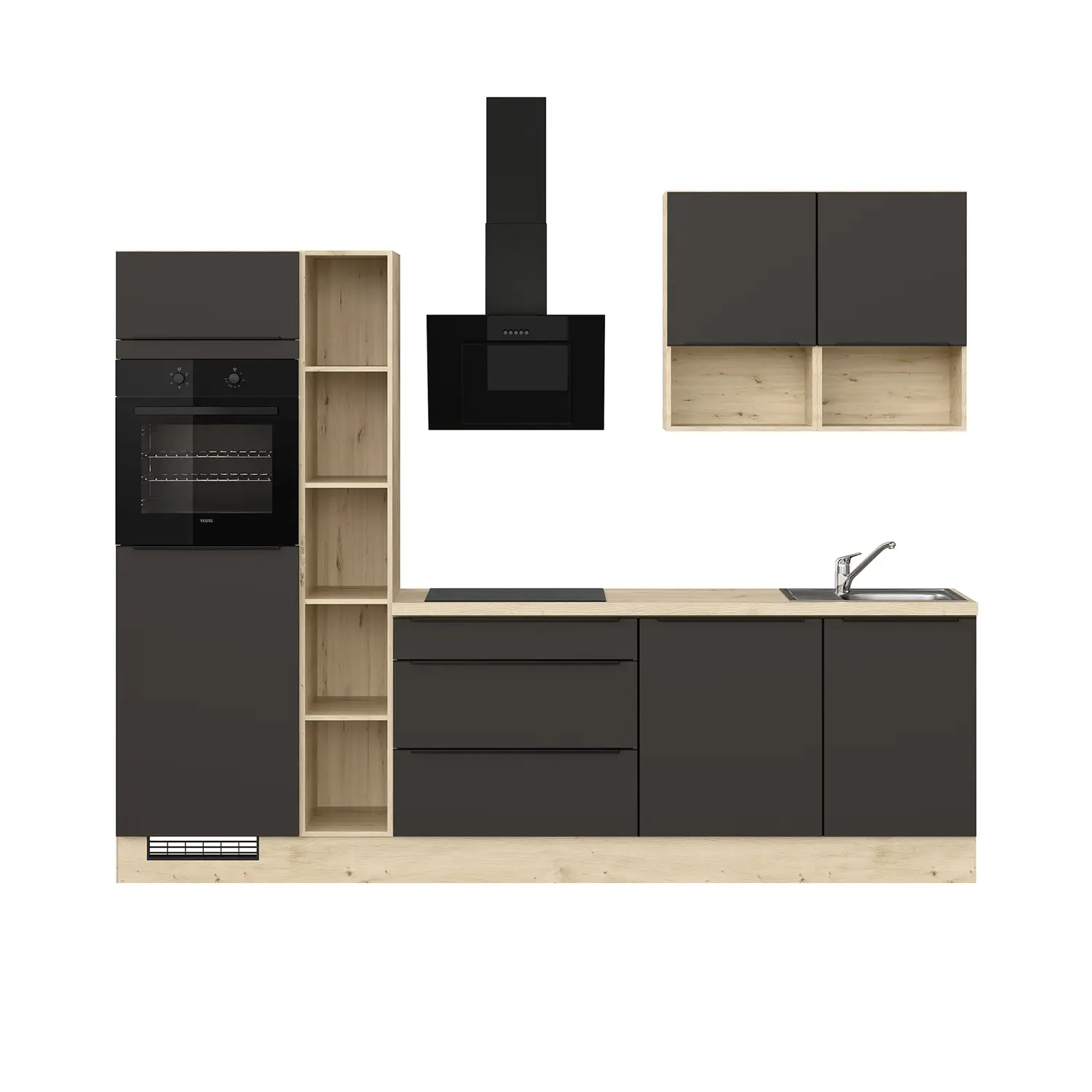 Küchenzeile IKZ1280-J7-O7 ohne Geräte Vulkanbraun 280 cm