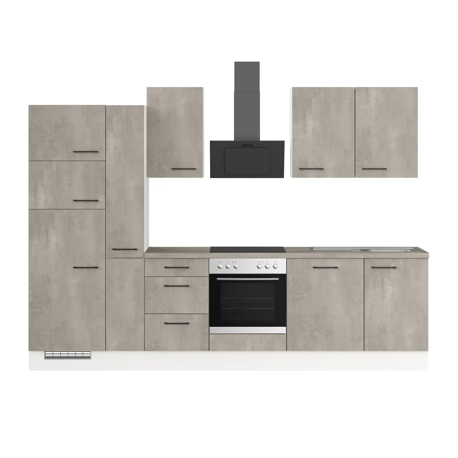 Küchenzeile ohne Geräte IKZ1310-V7-V8 310 cm Beton-Optik natur