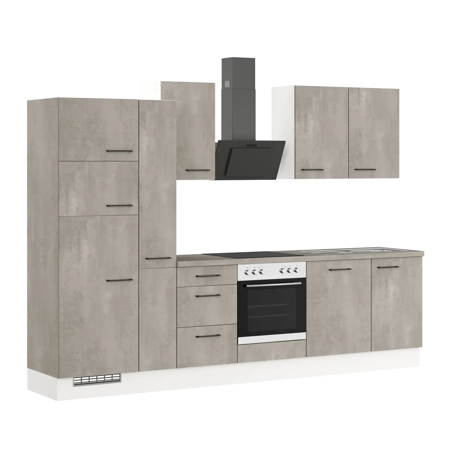 Küchenzeile ohne Geräte IKZ1310-V7-V8 310 cm Beton-Optik natur