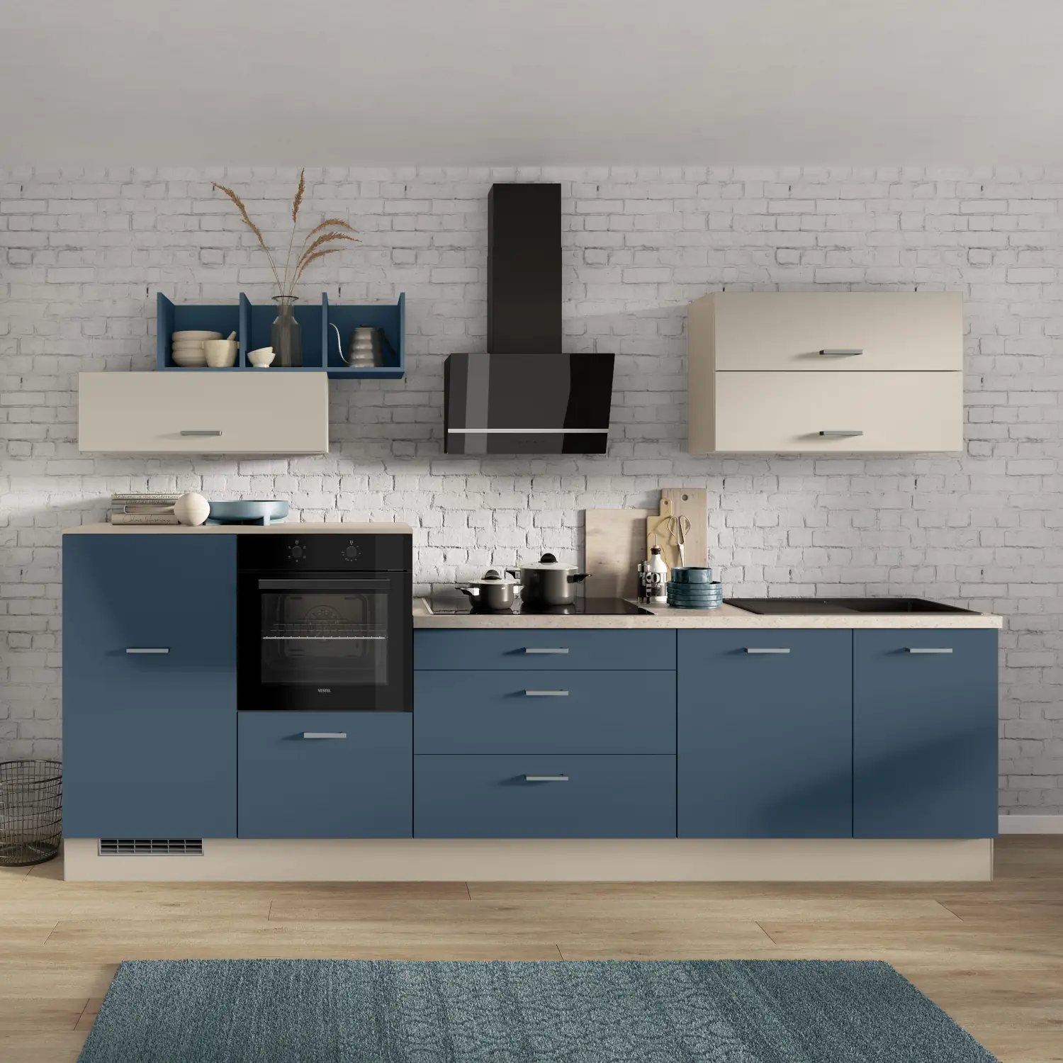 Küchenzeile 320 cm Alby Blue & Kieselgrau ohne Geräte Impuls Küchen