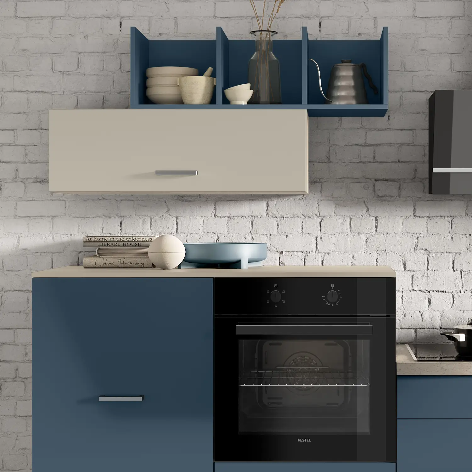 Küchenzeile 320 cm Alby Blue & Kieselgrau ohne Geräte Impuls Küchen