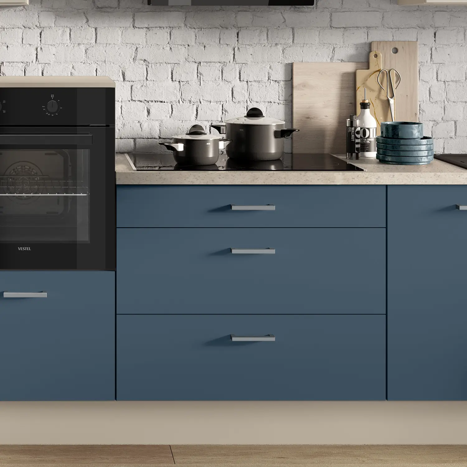 Küchenzeile 320 cm Alby Blue & Kieselgrau ohne Geräte Impuls Küchen