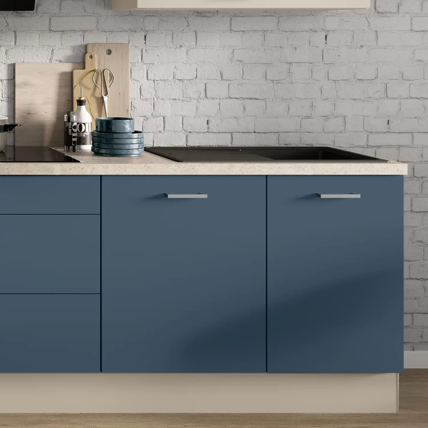 Küchenzeile 320 cm Alby Blue & Kieselgrau ohne Geräte Impuls Küchen