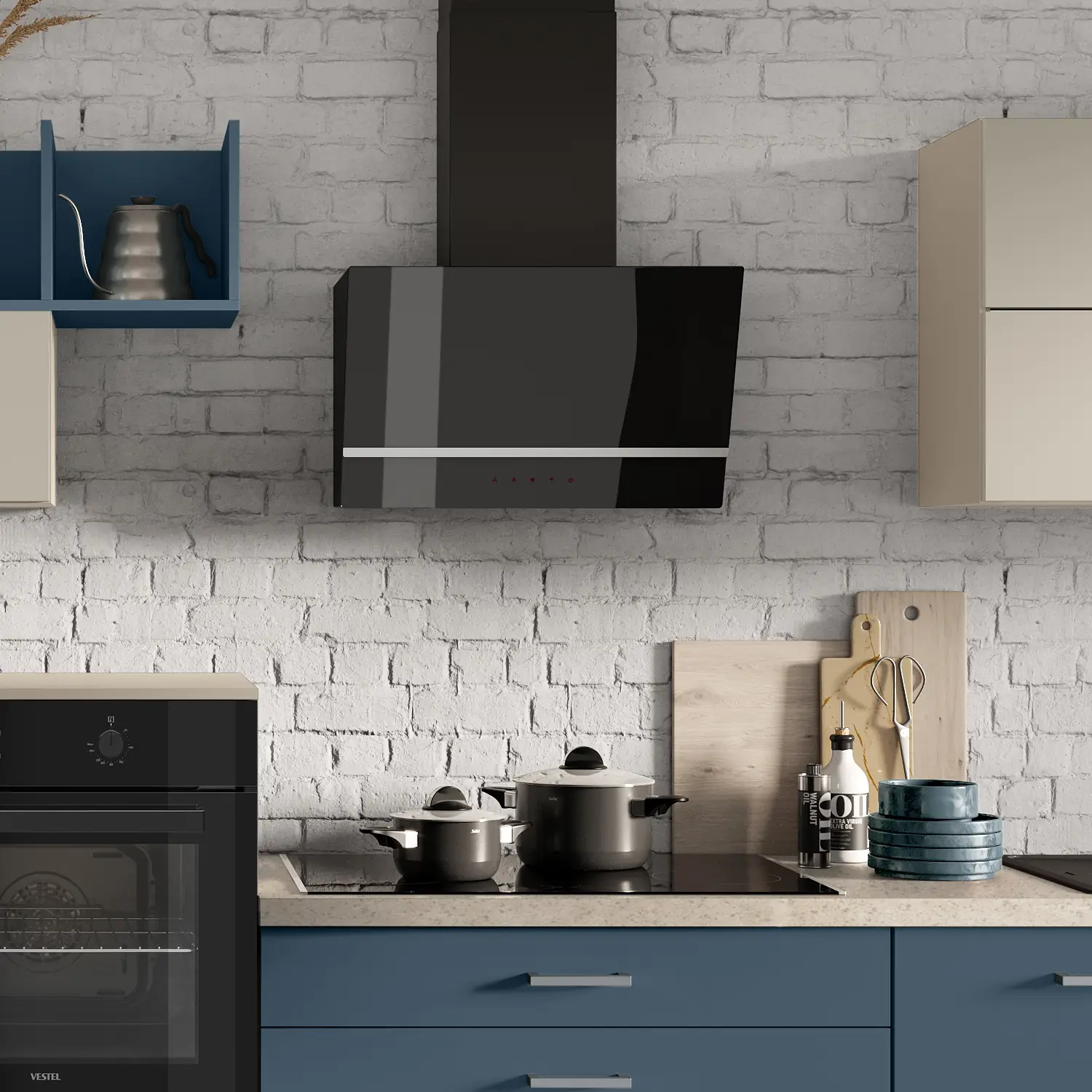 Küchenzeile 320 cm Alby Blue & Kieselgrau ohne Geräte Impuls Küchen