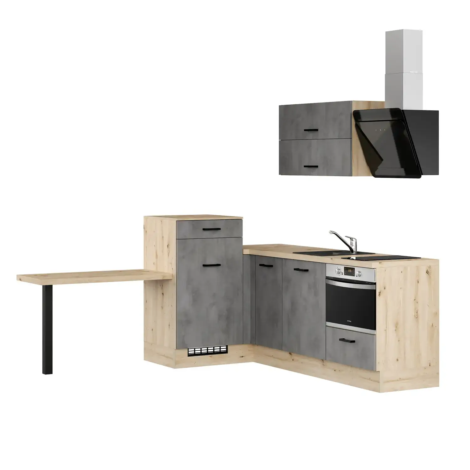 L-Form Küche mit Geräten 225 x 241 cm Beton-Optik Schiefer dunkelgrau