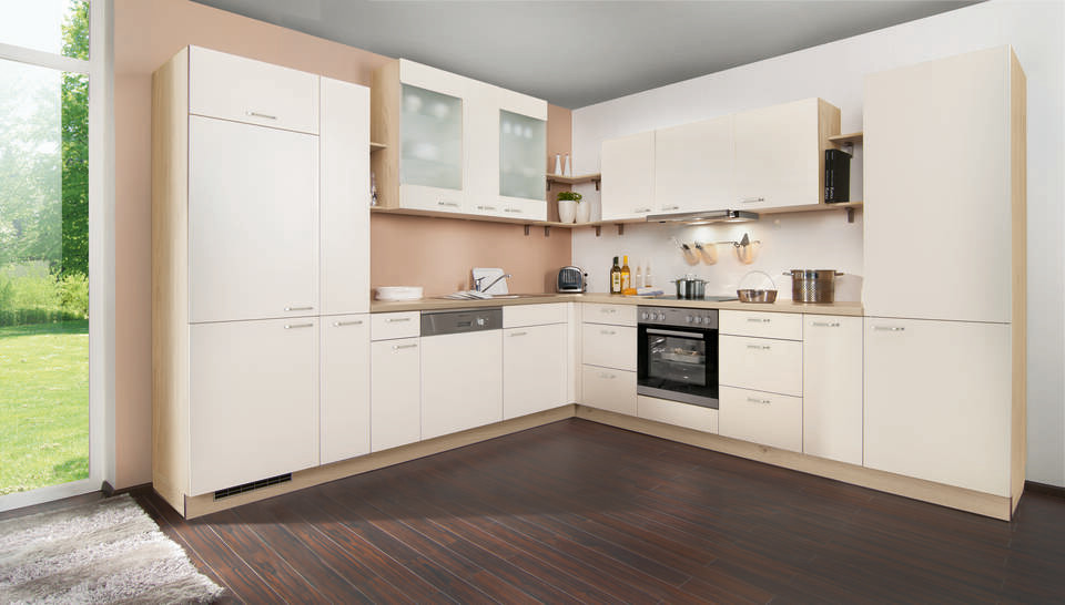 L-Küche "EXK200-1-1" mit Geräten: Magnolia - Wildeiche, 620cm