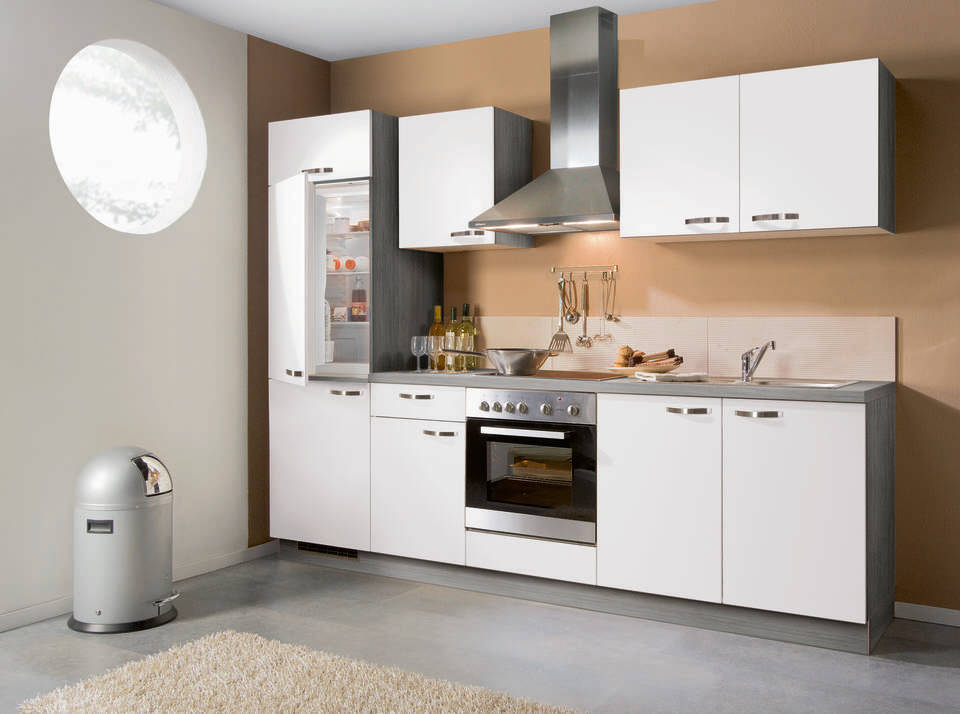 Küchenzeile "EXK290-2-1" mit Geräten: Weiß - Eiche grau, 270cm / Bild 2