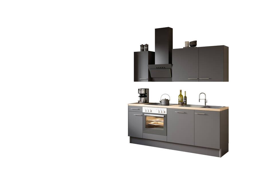 OPTIFIT Küchenzeile mit Geräten in Anthrazit & Eiche Struktur: 210 cm, flexibel stellbar | Singleküche "OFK2188-3-1" / Bild 2