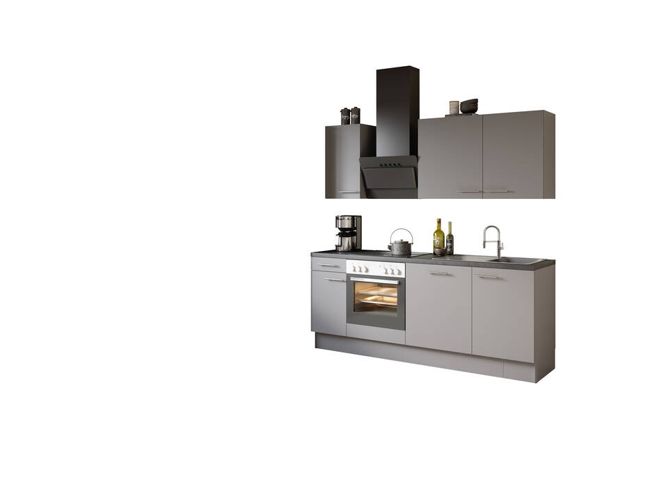 Küchenzeile "OFK2188-4-1" mit Geräten: Basaltgrau - Beton dunkel, 210cm / Bild 2