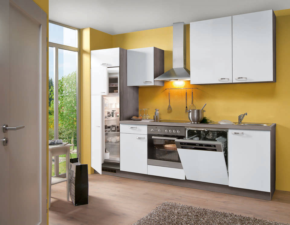 Küchenzeile "EXK340-1-1" mit Geräten: Weiß - Eiche grau, 280cm / Bild 2