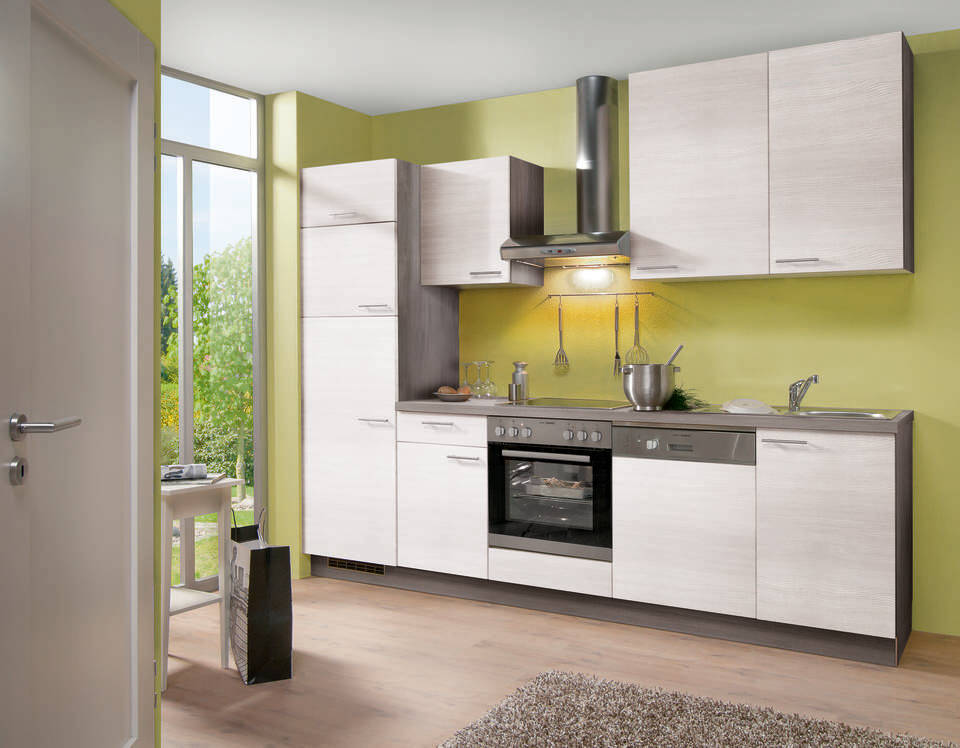 Küchenzeile "EXK350-1-1" mit Geräten: Eiche weiß - Eiche grau, 280cm / Bild 1