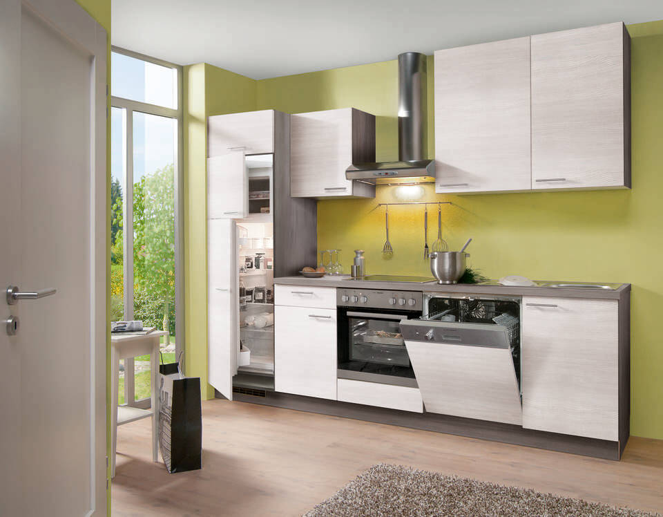 Küchenzeile "EXK350-1-1" mit Geräten: Eiche weiß - Eiche grau, 280cm / Bild 2