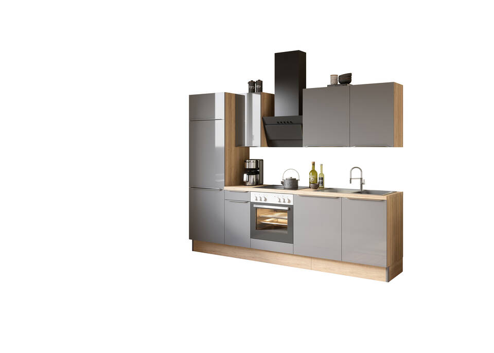 OPTIFIT Küchenzeile mit Geräten in Anthrazit Glanz & Eiche Struktur: 270 cm, flexibel stellbar | Singleküche "OFK27088-8-1" / Bild 2