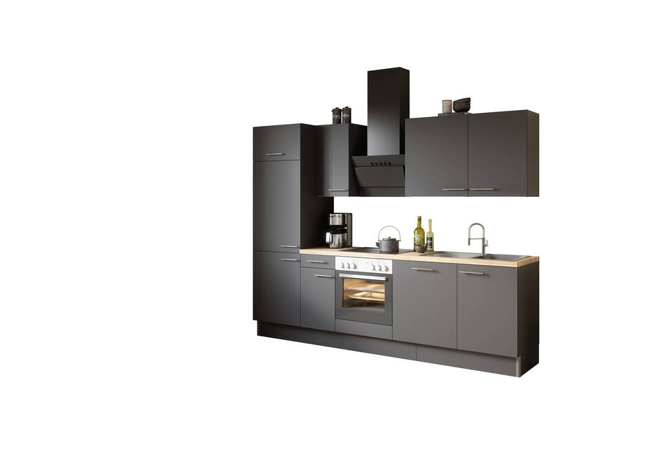 OPTIFIT Küchenzeile mit Geräten in Anthrazit & Eiche Struktur: 270 cm, flexibel stellbar | Singleküche "OFK27088-3-1" / Bild 2