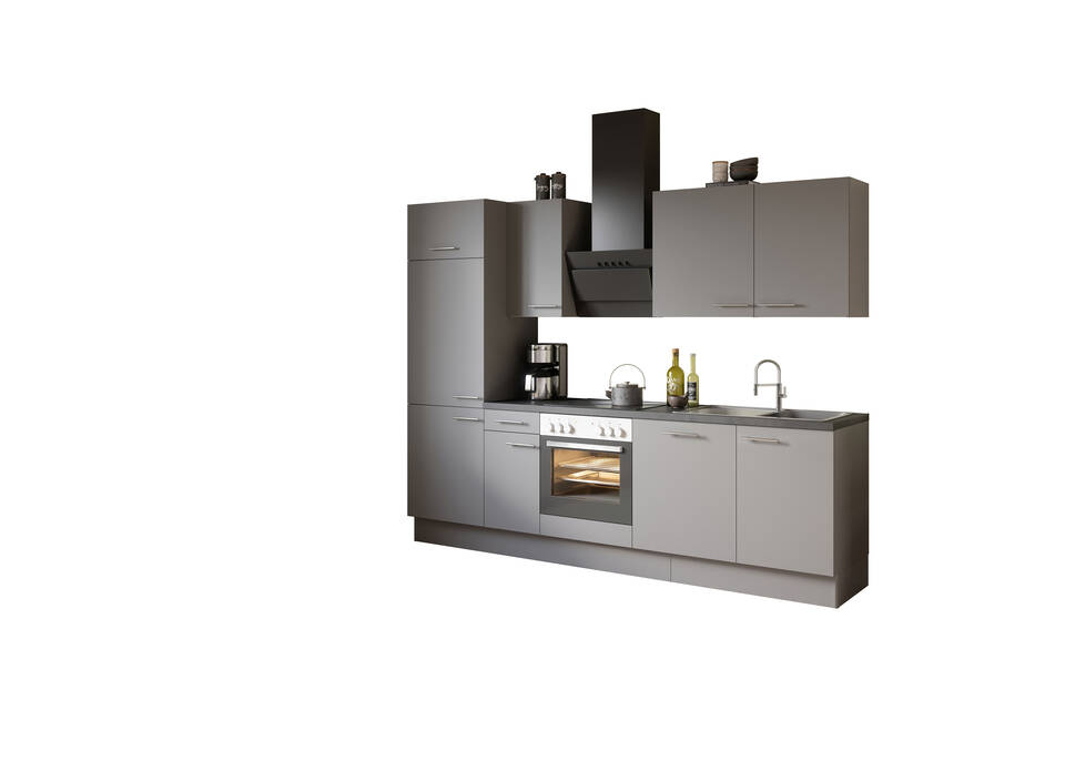 Küchenzeile "OFK27088-4-1" mit Geräten: Basaltgrau - Beton dunkel, 270cm / Bild 2