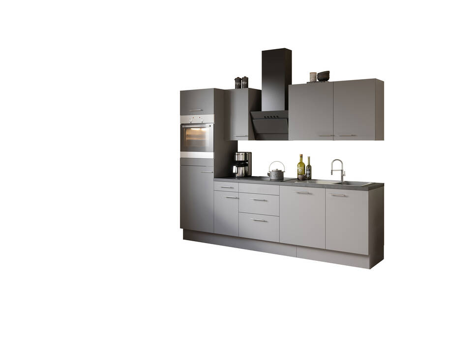 OPTIFIT Küchenzeile mit Geräten in Basaltgrau & Beton dunkel: 270 cm, flexibel stellbar | Singleküche "OFK27888-4-1"