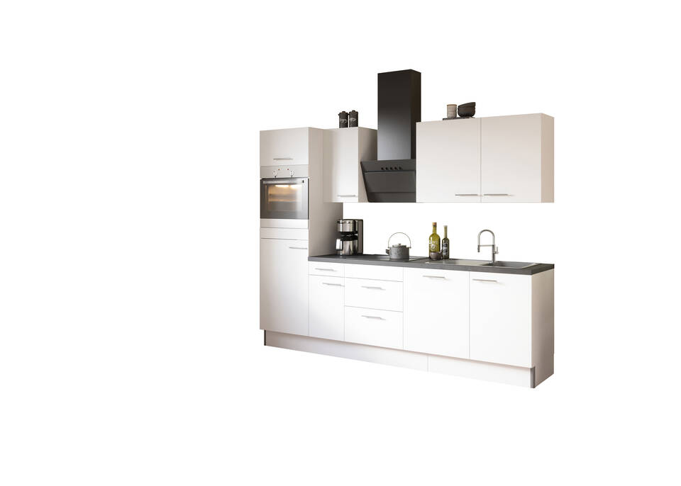 Küchenzeile "OFK27888-1-1" mit Geräten: Weiß - Beton dunkel, 270cm / Bild 2