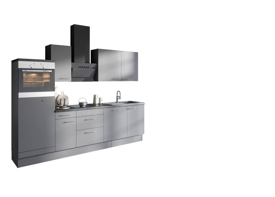 Küchenzeile "OFK27688-4-1" mit Geräten: Basaltgrau - Beton dunkel, 270cm / Bild 2