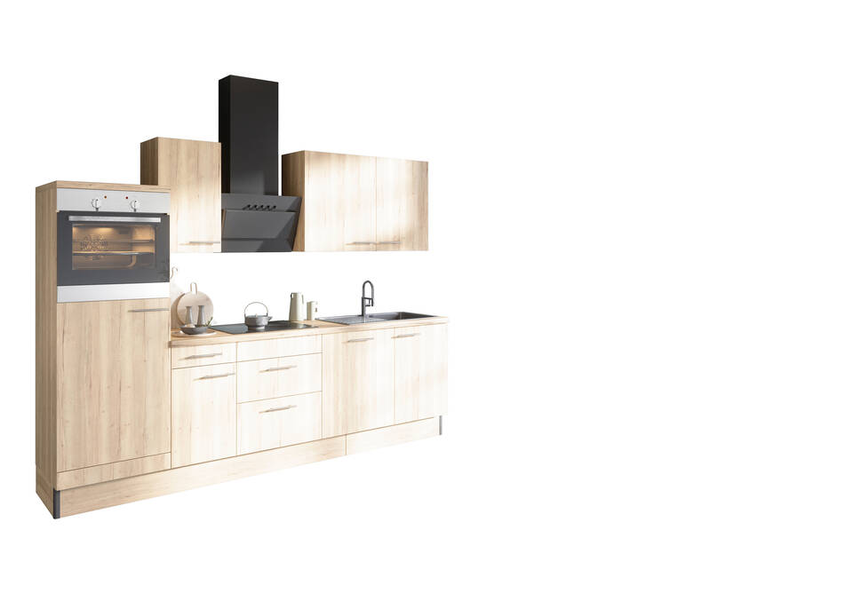 OPTIFIT Küchenzeile mit Geräten in Wildeiche & Eiche Struktur: 270 cm, flexibel stellbar | Singleküche "OFK27688-2-1"