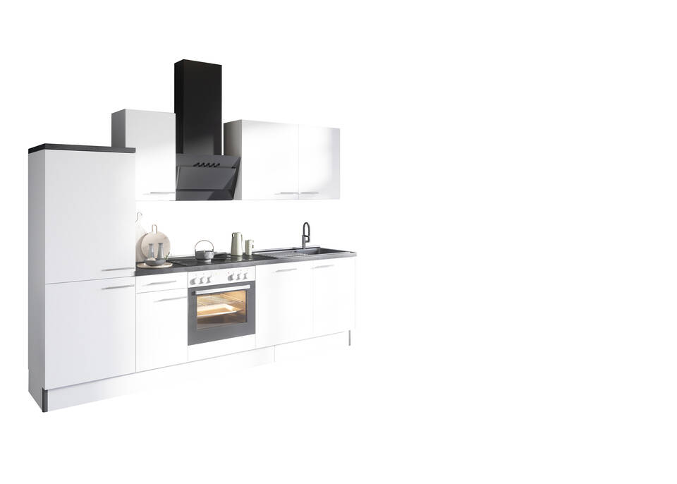Küchenzeile "OFK27488-1-1" mit Geräten: Weiß - Beton dunkel, 270cm / Bild 2