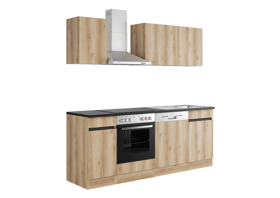 OPTIFIT Küchenzeile mit Geräten in Wildeiche & Anthrazit: 210 cm, flexibel stellbar | Singleküche "OFK2130-2-1"