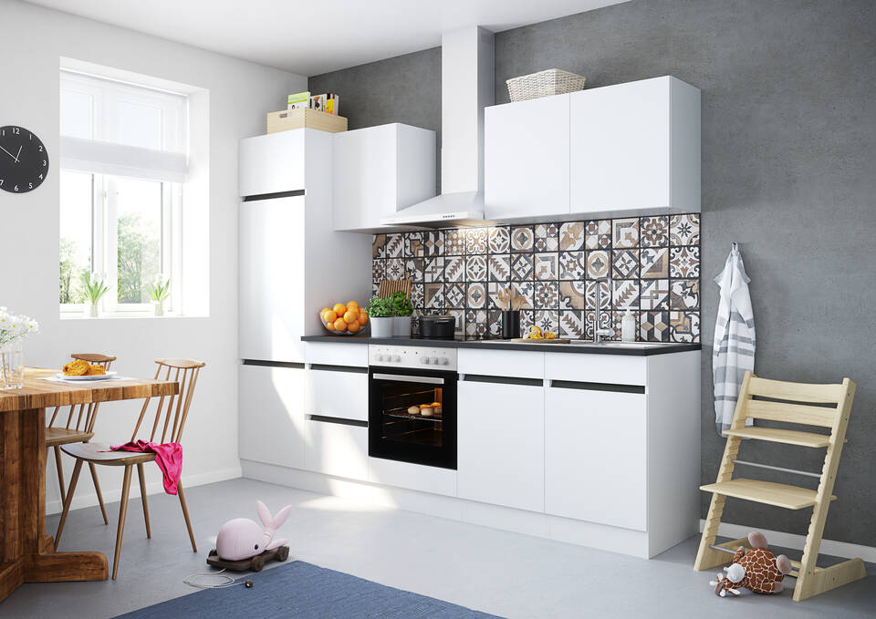 OPTIFIT Küchenzeile mit Geräten in Weiß & Anthrazit: 270 cm, flexibel stellbar | Singleküche "OFK27420-1-1"