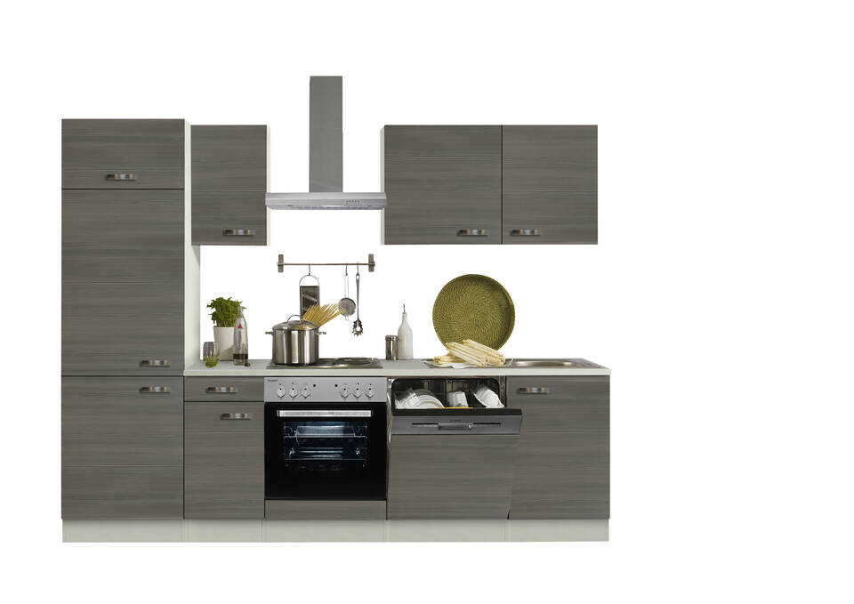 OPTIFIT Küchenzeile mit Geräten in Pinie Nougat & Pinie Champagner: 270 cm, flexibel stellbar | Singleküche "OFK27029-4-1"