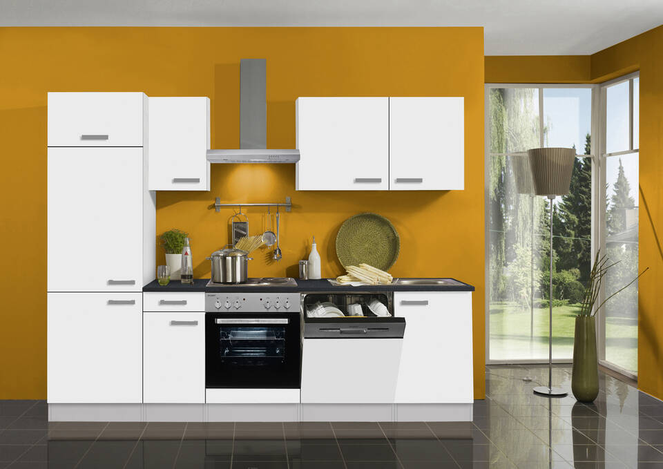 OPTIFIT Küchenzeile mit Geräten in Weiß & Anthrazit: 270 cm, flexibel stellbar | Singleküche "OFK27029-3-1"