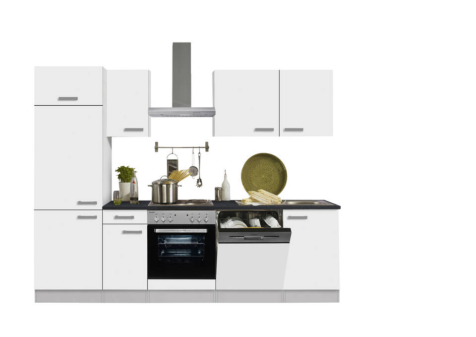 Küchenzeile "OFK27029-3-1" mit Geräten: Weiß Feinstruktur - Anthrazit, 270cm / Bild 2