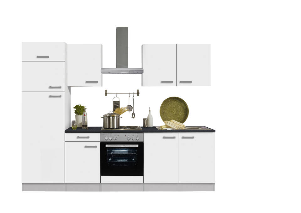 Küchenzeile "OFK27319-3-1" mit Geräten: Weiß Feinstruktur - Anthrazit, 270cm / Bild 2