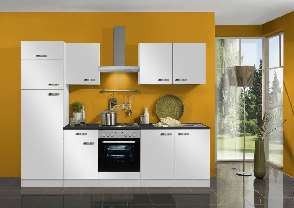 OPTIFIT Küchenzeile mit Geräten in Weiß Seidenglanz & Anthrazit: 270 cm, flexibel stellbar | Singleküche "OFK27319-6-1"
