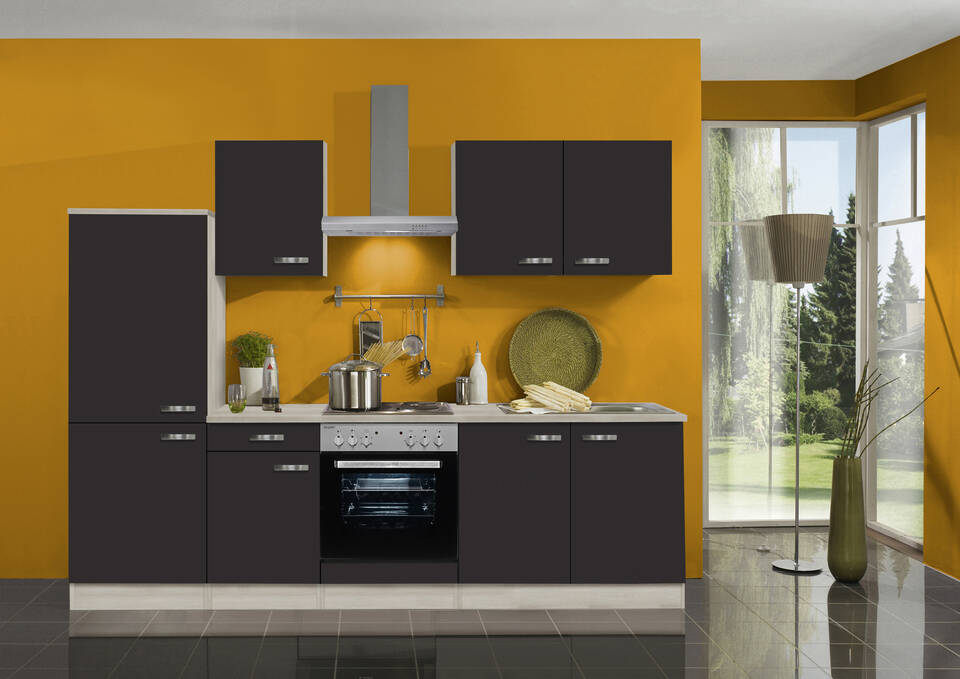 OPTIFIT Küchenzeile mit Geräten in Anthrazit & Akazie: 270 cm, flexibel stellbar | Singleküche "OFK27519-1-1" / Bild 1