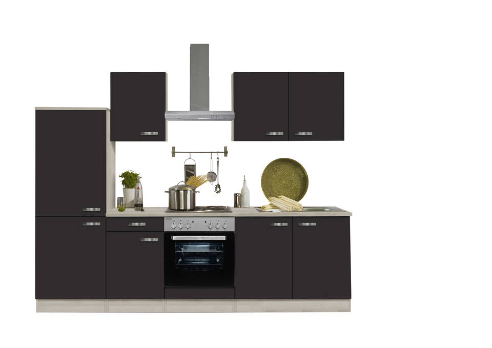 OPTIFIT Küchenzeile mit Geräten in Anthrazit & Akazie: 270 cm, flexibel stellbar | Singleküche "OFK27519-1-1" / Bild 2