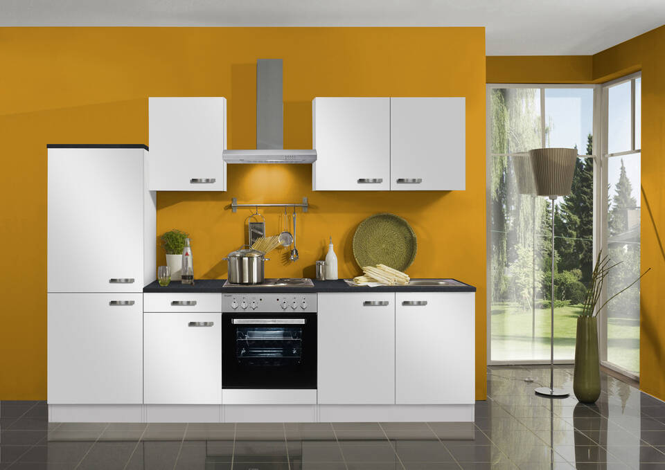 OPTIFIT Küchenzeile mit Geräten in Weiß Seidenglanz & Anthrazit: 270 cm, flexibel stellbar | Singleküche "OFK27519-6-1"