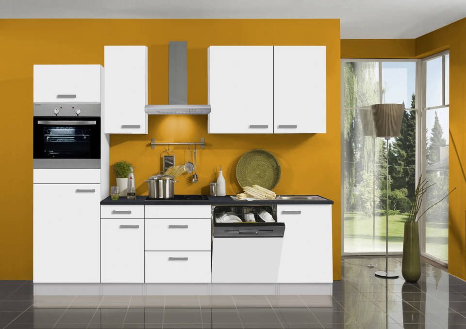 OPTIFIT Küchenzeile mit Geräten in Weiß & Anthrazit: 270 cm, flexibel stellbar | Singleküche "OFK27649-3-1"
