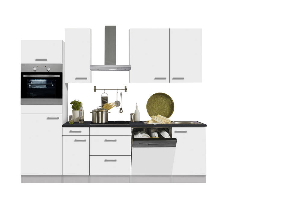 Küchenzeile "OFK27649-3-1" mit Geräten: Weiß Feinstruktur - Anthrazit, 270cm / Bild 2