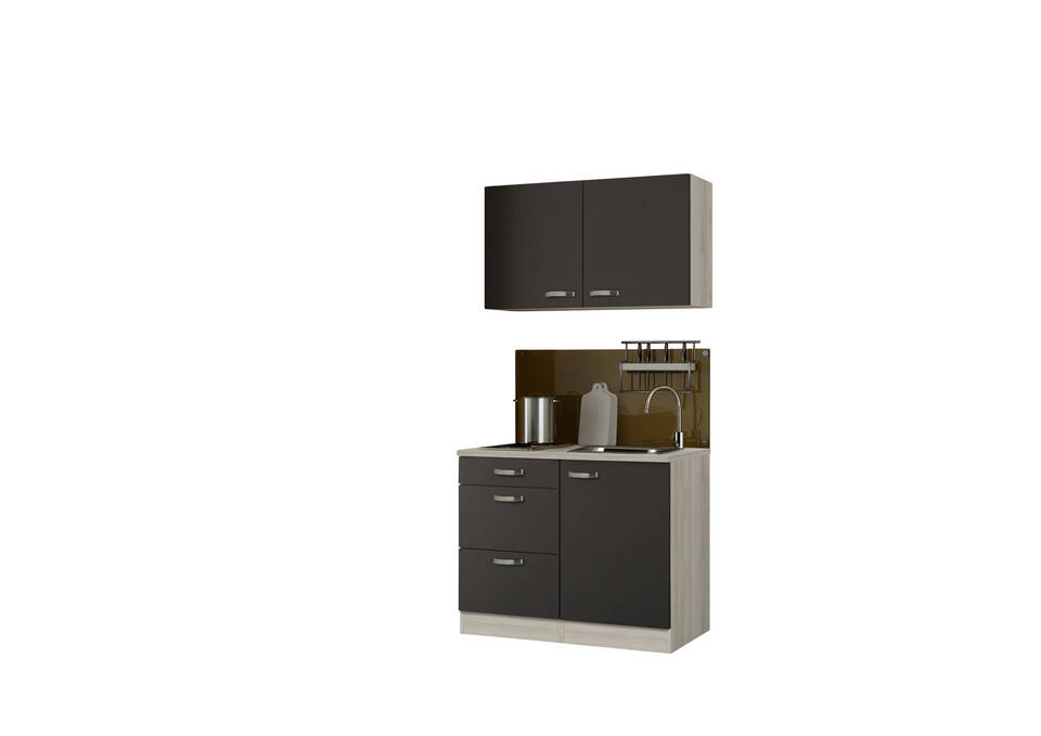 OPTIFIT Küchenzeile mit Geräten in Anthrazit & Akazie: 100 cm, flexibel stellbar | Miniküche "OFK10469-1-1" / Bild 2