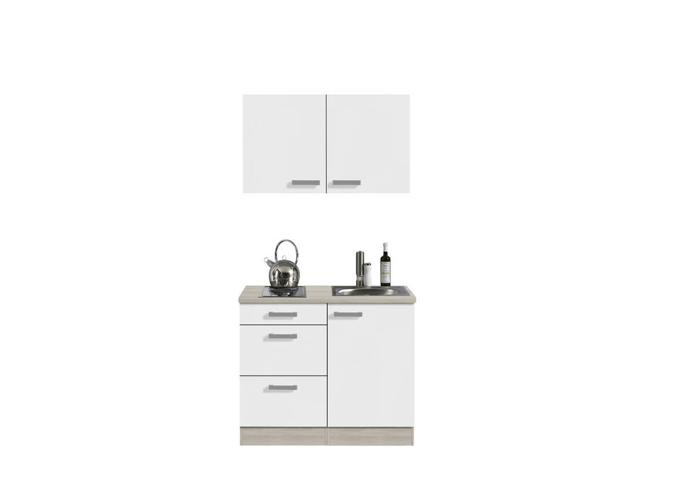 Küchenzeile "OFK10469-2-1" mit Geräten: Weiß Feinstruktur - Akazie, 100cm / Bild 2